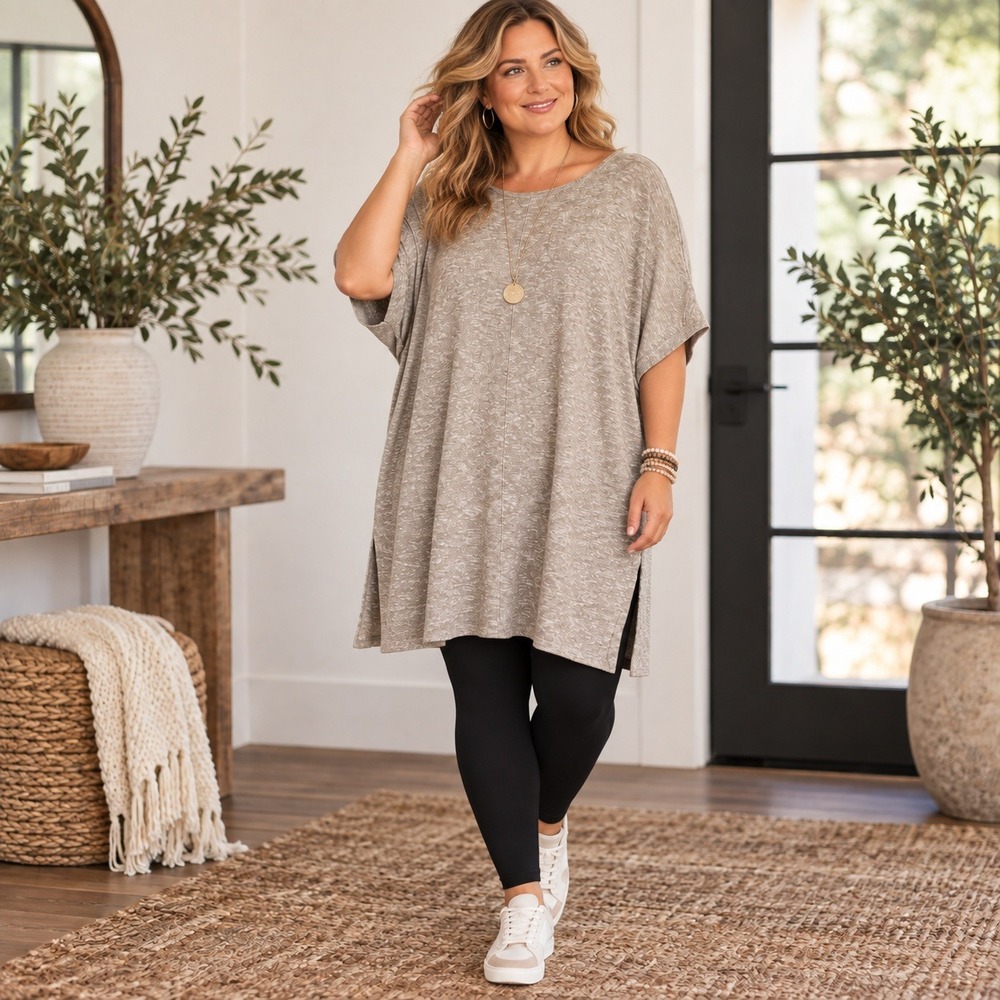Pure Jill J. Jill Tunic Sweater Olive Green Marled Dolman Sleeve 2X Lagenlook